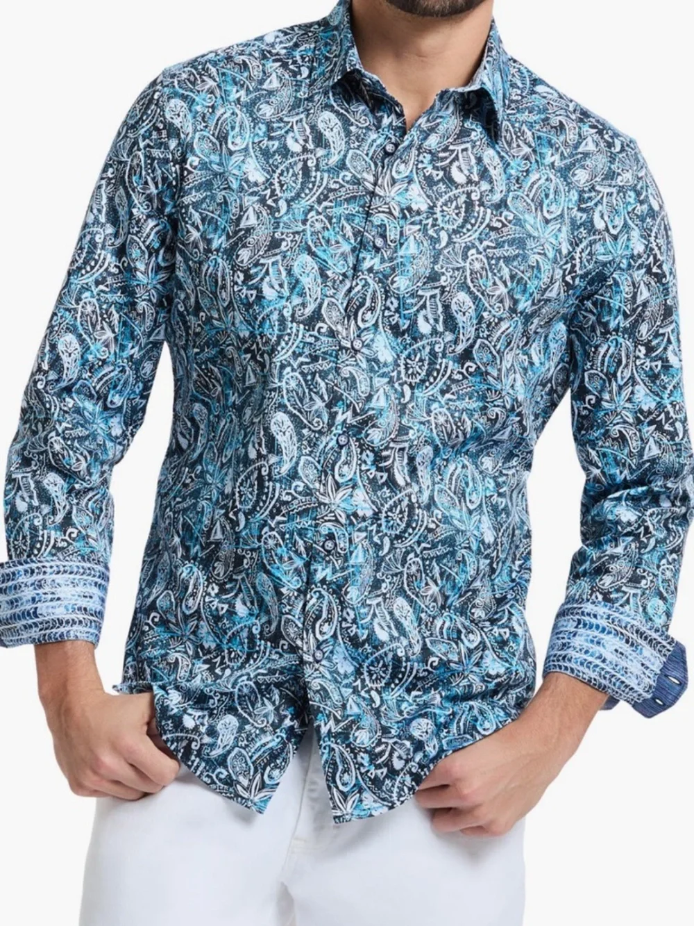 Blue Robert Graham Long-Sleeve Button-Up Shirt 2x - Picture 2 of 6